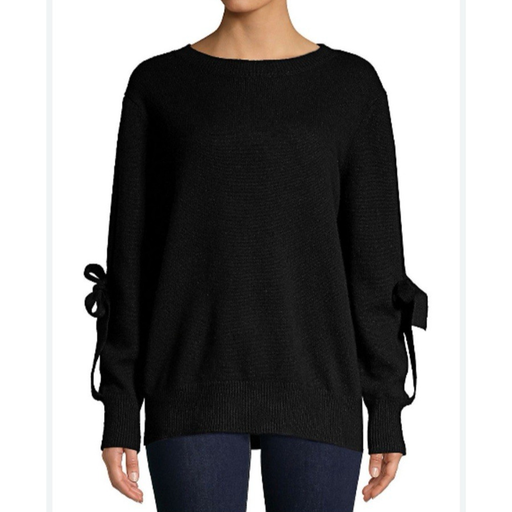 Statement rare Bow tie Sleeves Black Ply Cashmere,thick Sweater Sz-M , Relaxed